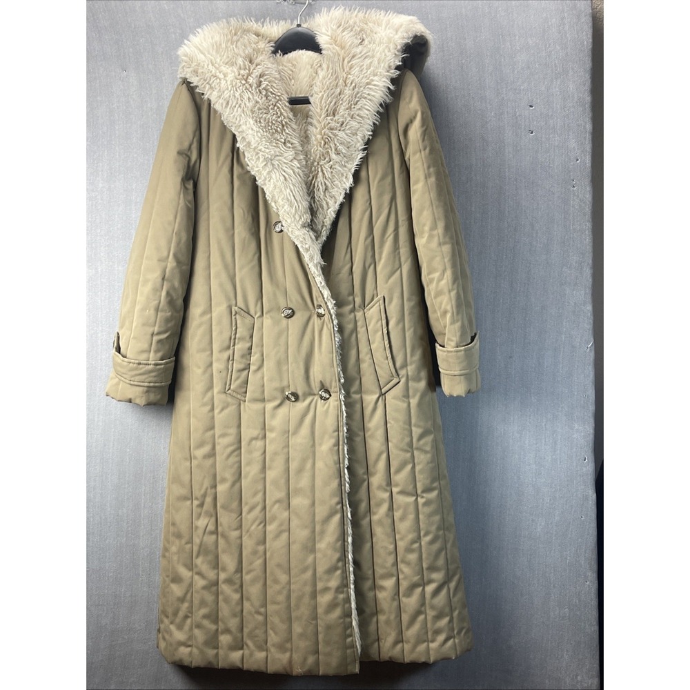 Women's Longline Quilted Puffer Jacket - Sherpa Lined - Tan/Mustard - Medium